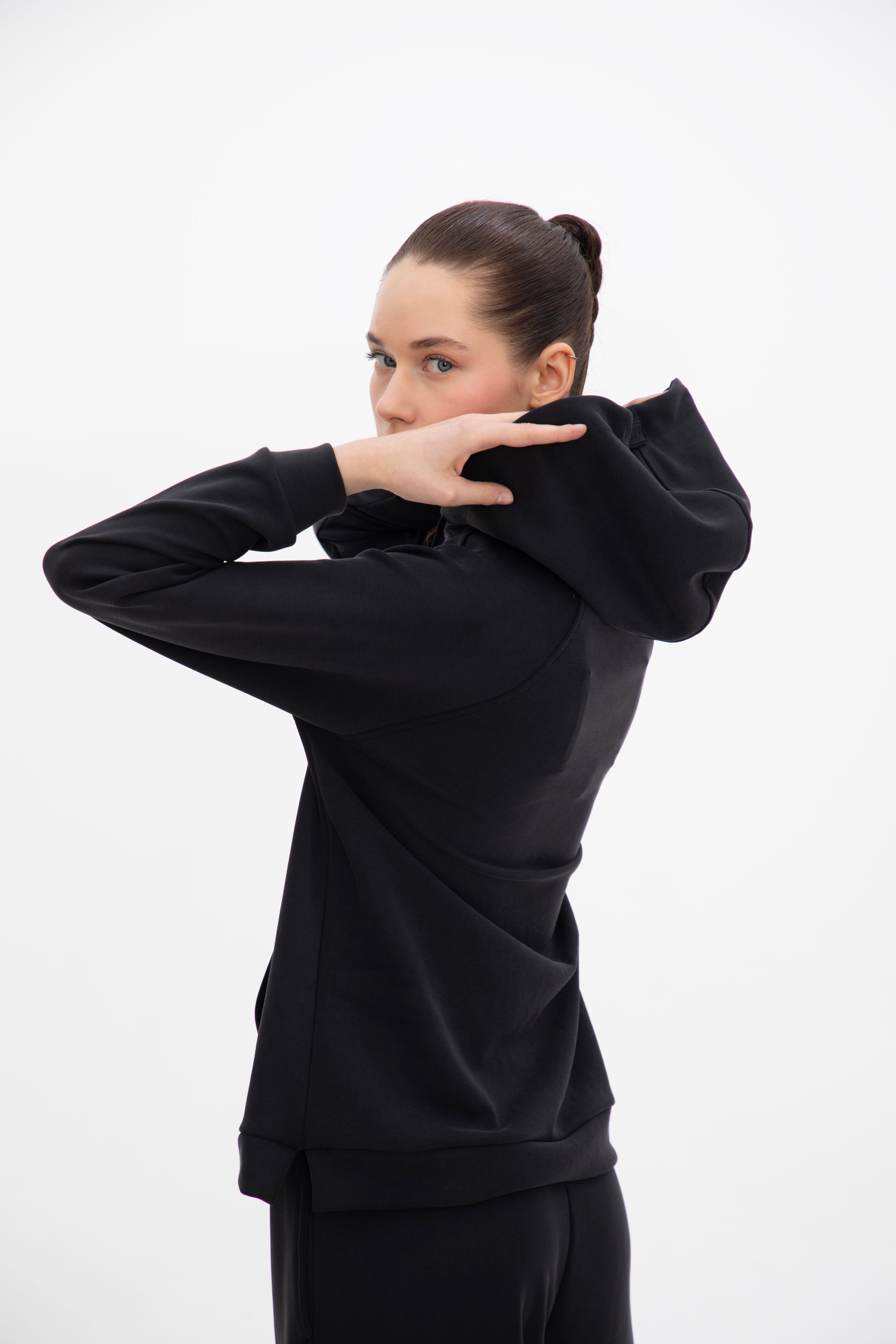 Peach Fuzz Effect Kapüşonlu Önden Cepli Sweatshirt