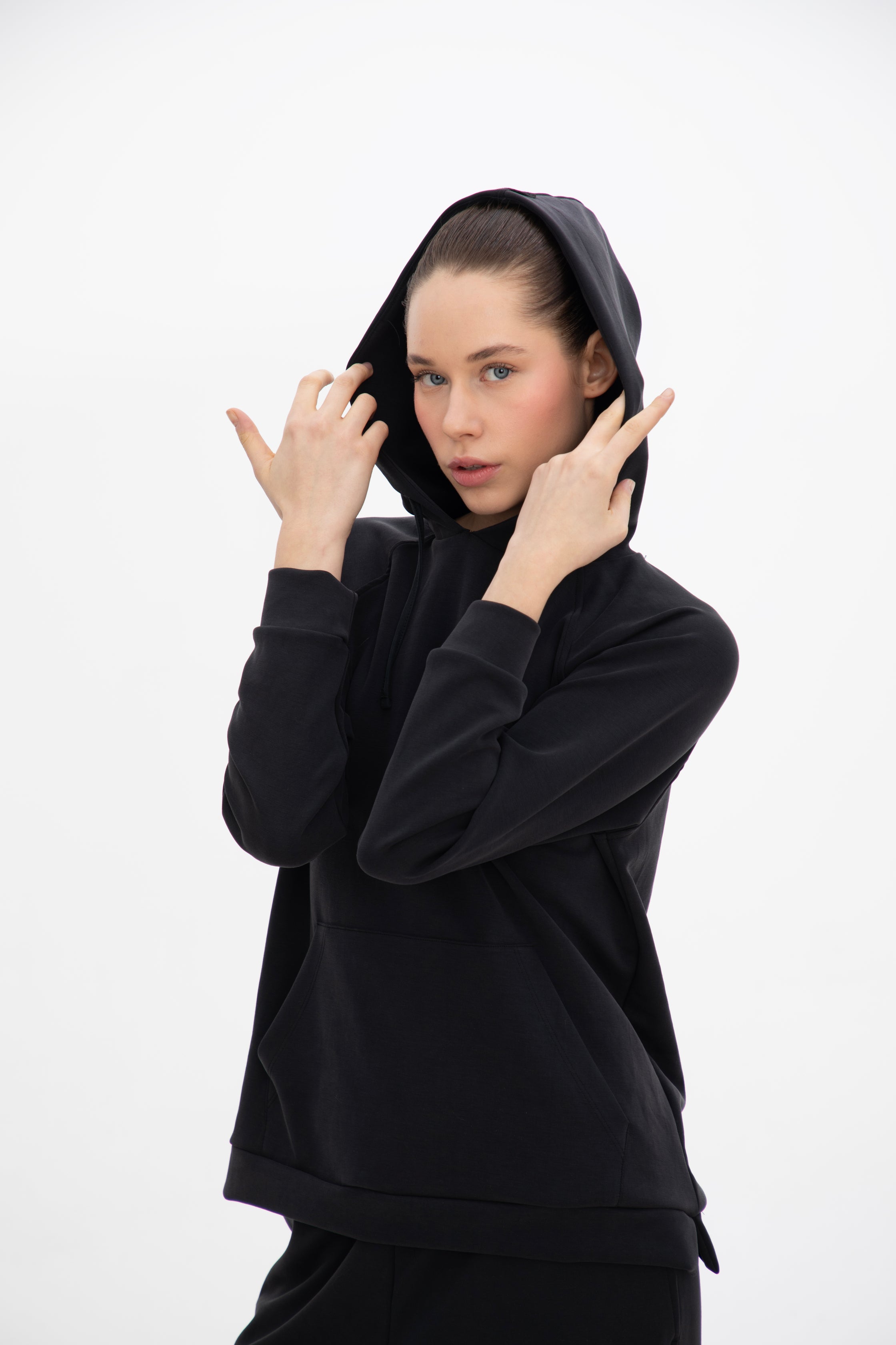 Peach Fuzz Effect Kapüşonlu Önden Cepli Sweatshirt