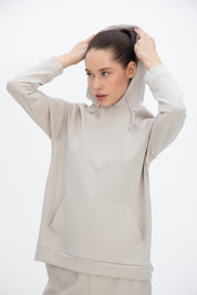 Peach Fuzz Effect Kapüşonlu Önden Cepli Sweatshirt